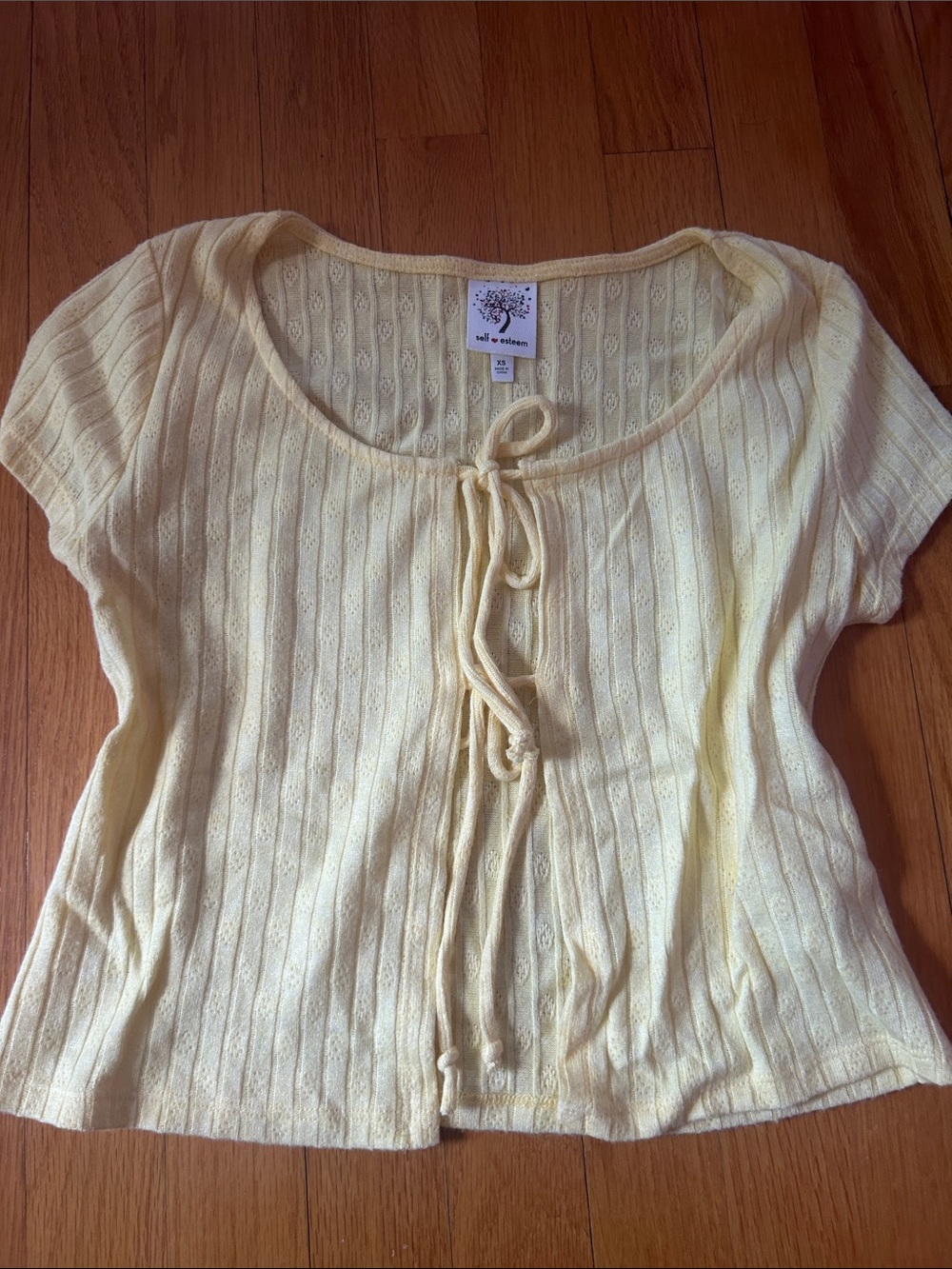 Self Esteem Pale Yellow Tie-Front Crop Top